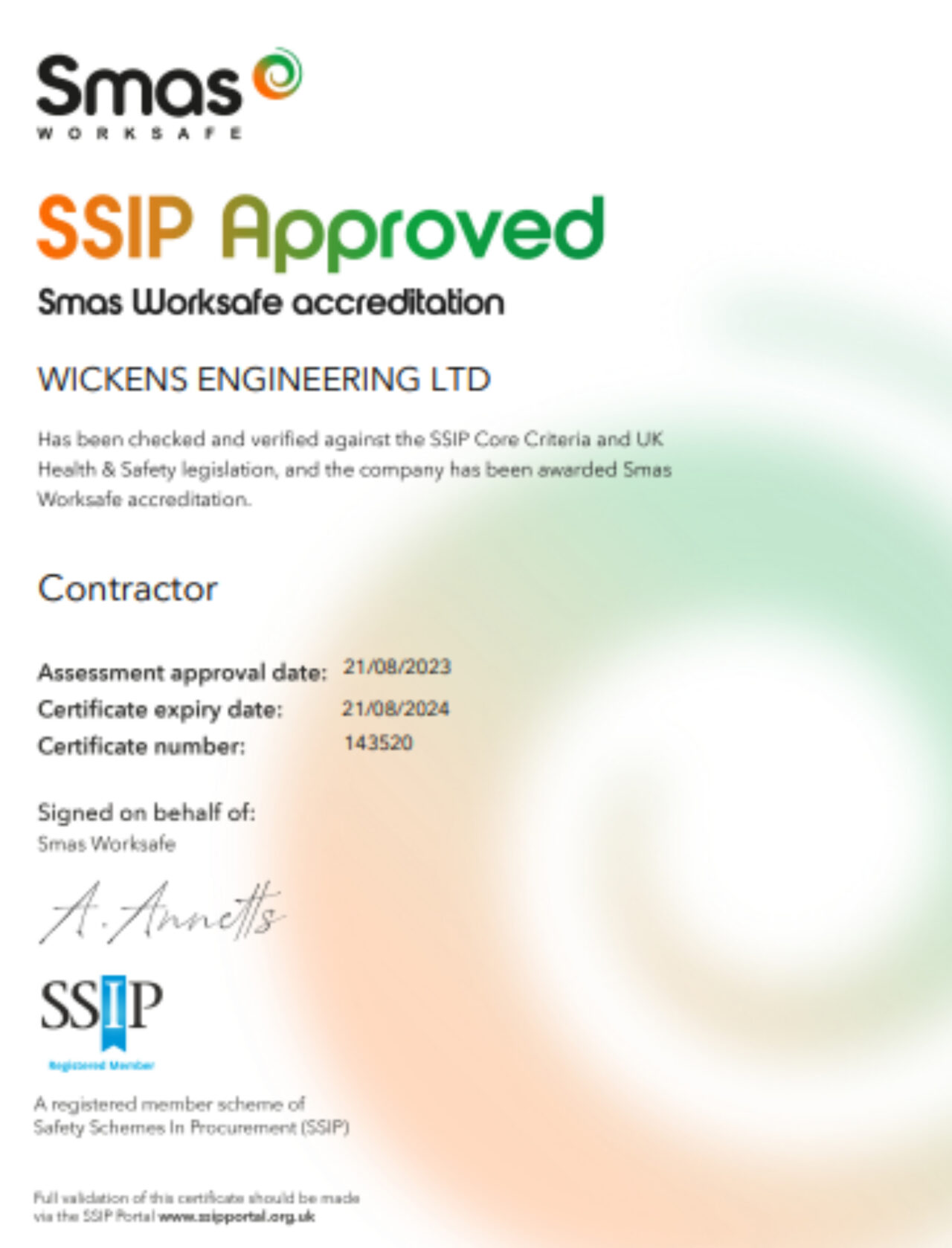 Smas Worksafe Accreditation Wickens